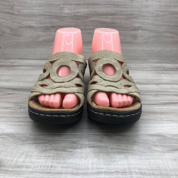 Clarks Sandals Womens 8.5M Tan Leather Slip On Comfort Shoes - Picture 7 of 12